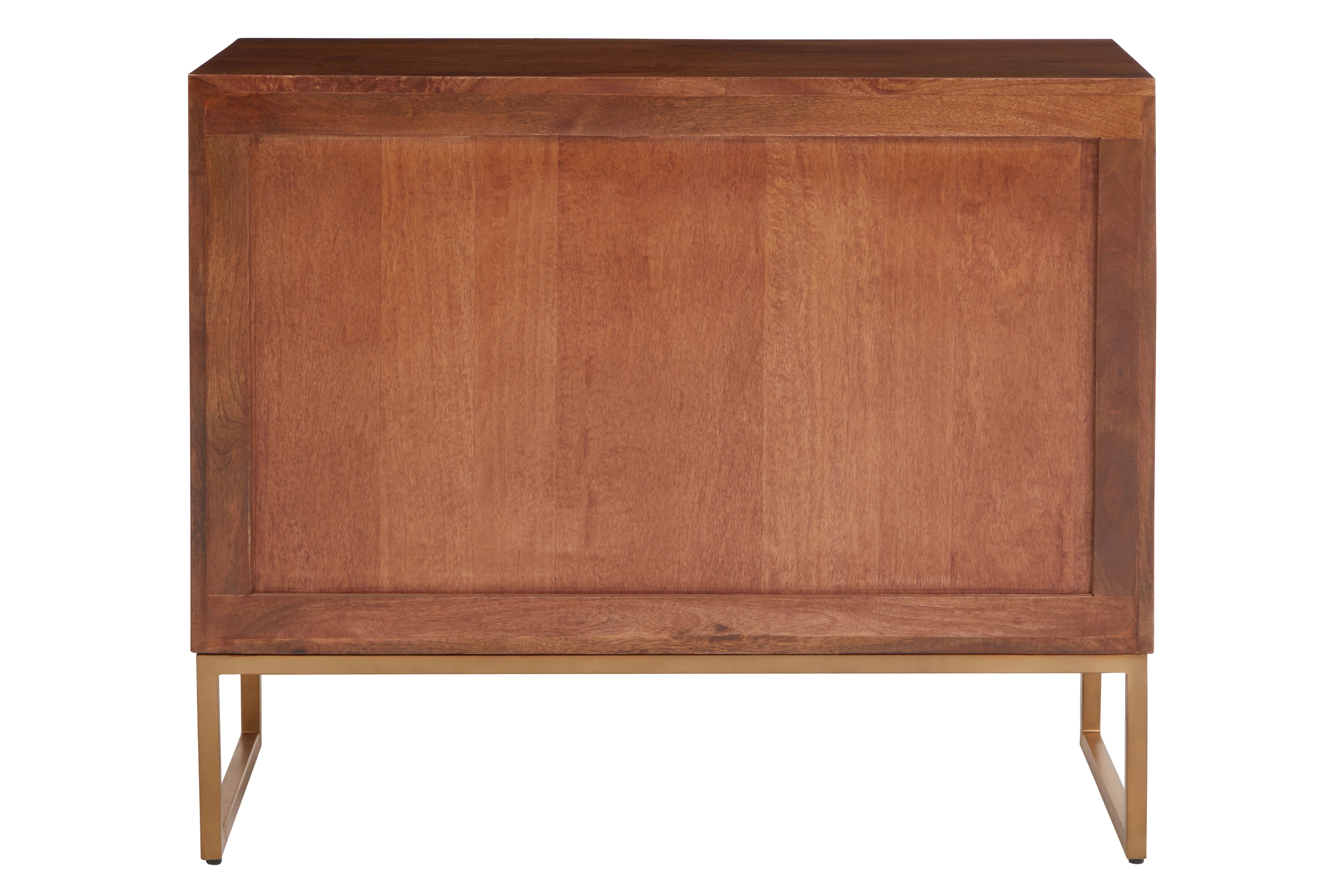 Eddi Herringbone Brown Mango Wood & Gold Sideboard | Small